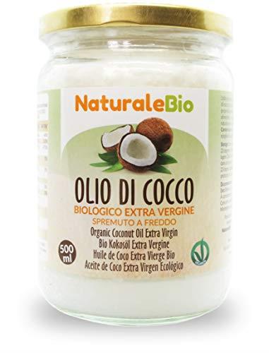 Olio di Cocco Biologico Extra Vergine 500 ml. Crudo e Spremuto a Freddo. 100% Organico, Naturale e Puro. Bio Nativo e non Raffinato. Paese di Origine Sri Lanka. NATURALEBIO
