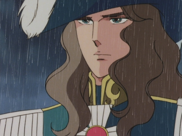 Il Conte di Girondelle sotto la pioggia nell'episodio 35 dell'anime di Lady Oscar