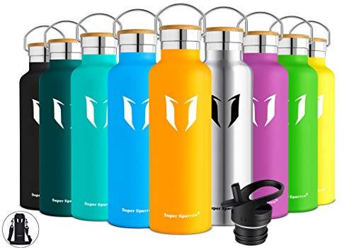 Super Sparrow doppia parete in acciaio inox coibentato bottiglia di acqua - 500ml - isolante della borraccia - perfetto Thermos - Privo di BPA, BPS, ftalati, Arancione