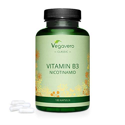 NICOTINAMIDE (Vitamina B3) Vegavero® | 500 mg | 180 capsule | FLUSH FREE: non provoca arrossamenti | Senza additivi artificiali | Vegan