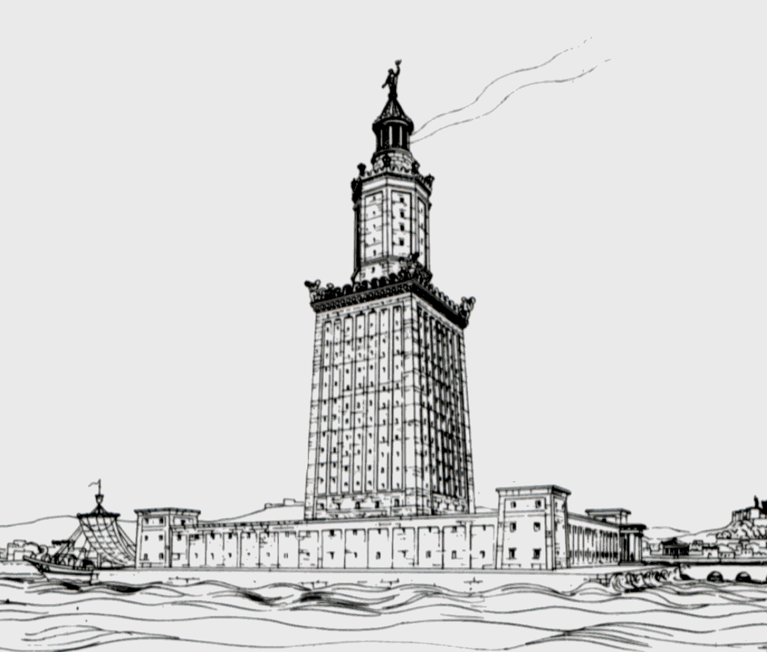 Il disegno che riproduce il Faro di Alessandria