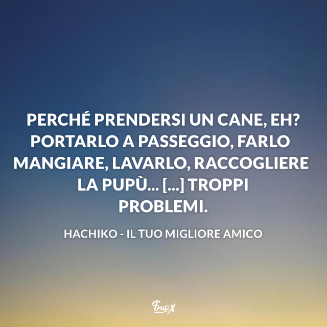 Perché prendersi un cane, eh? Portarlo a passeggio, farlo mangiare, lavarlo, raccogliere la pupù... [...] Troppi problemi.