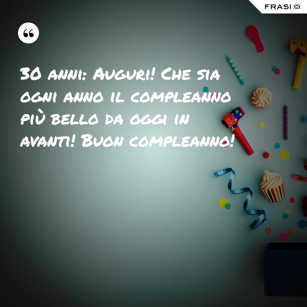 30 anni: Auguri! Che sia ogni anno il compleanno più bello da oggi in avanti! Buon compleanno!