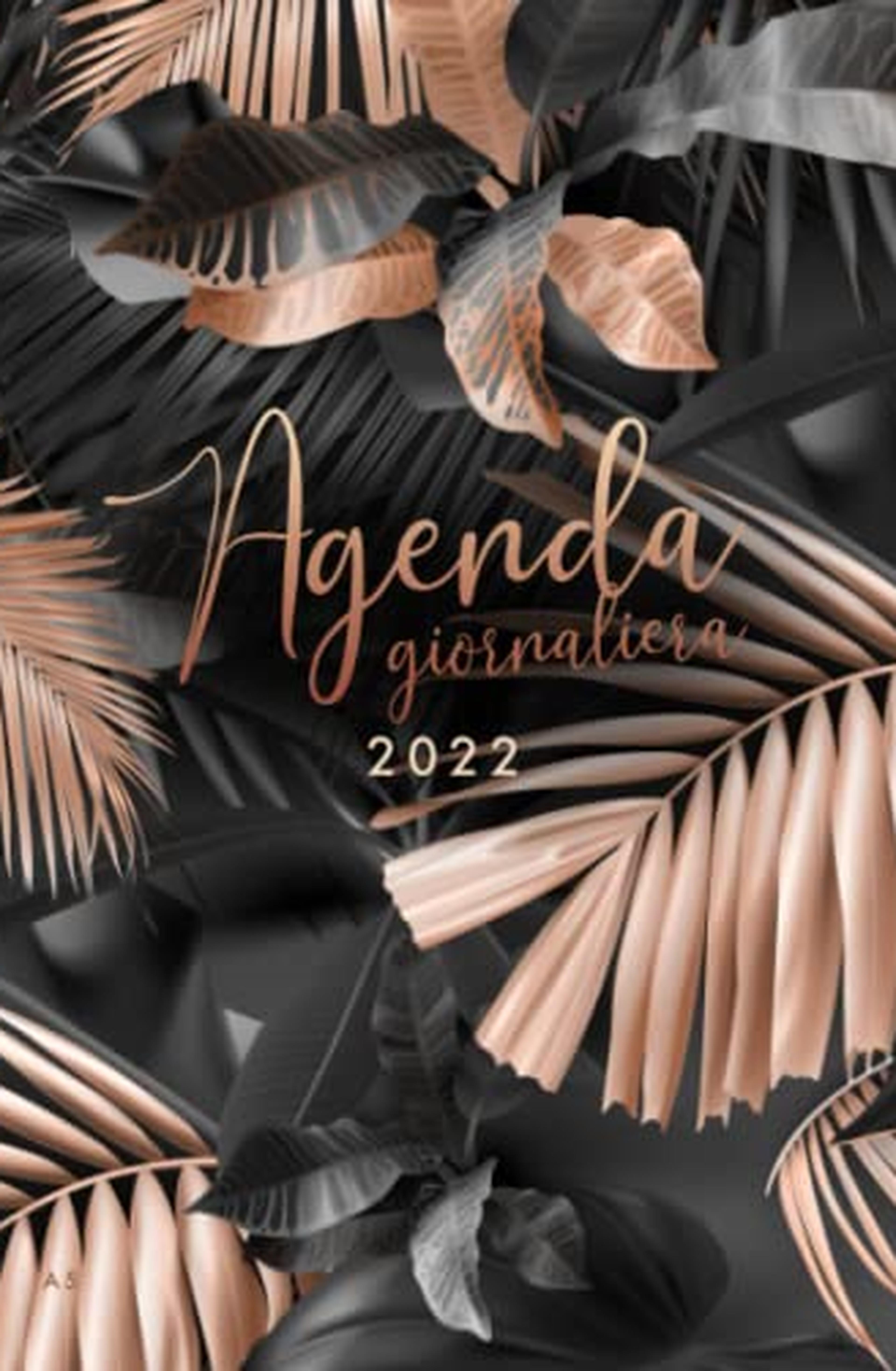 2022: Agenda 2022 Giornaliera gennaio - dicembre 2022, 12 mesi, formato 15x21, foglie di palma, colore nero