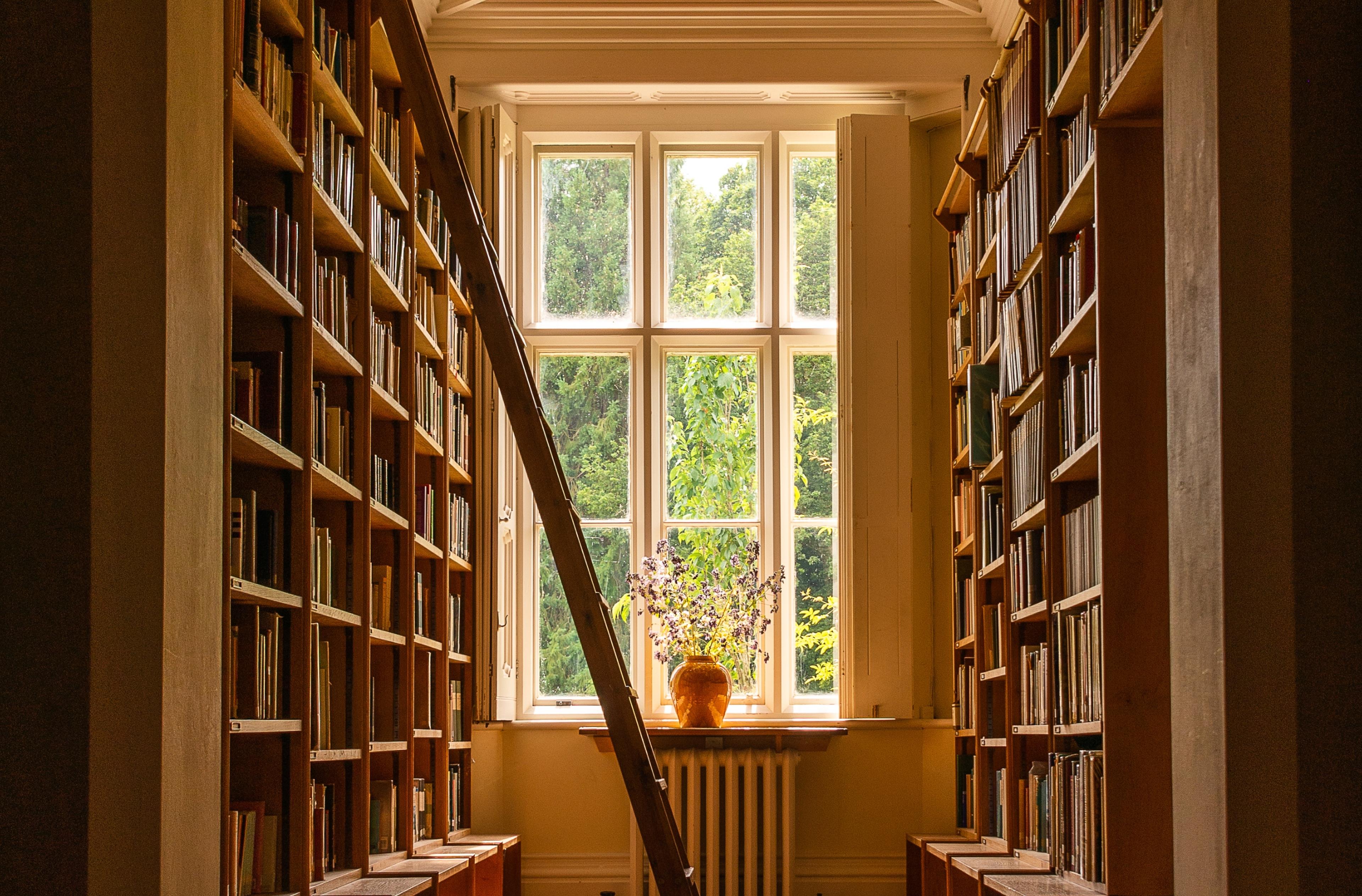 Libreria in una stanza con una finestra