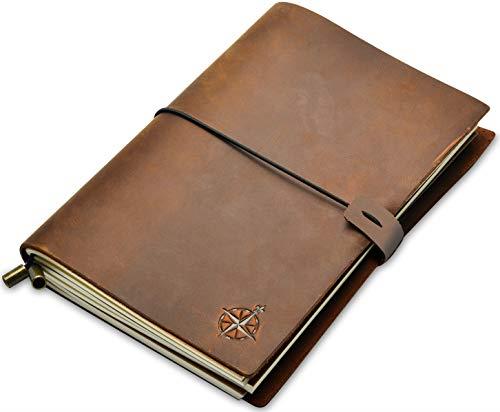 A5 Taccuino in Pelle - Diario di Viaggio Ricaricabile | Autentica Pelle Lavorata a Mano per Scrittori, Poeti, Viaggiatori, Diario o per la Pianificazione - Inserti Bianchi - A5 Travel Journal 22x15cm