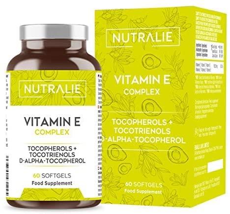 Vitamina E Pura Massimo Assorbimento Naturale | Protezione Antiossidante delle Cellule con 8 Molecole di Tocoferoli e Tocotrienoli | 60 Capsule Softgel Nutralie