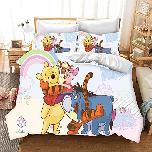 Bfrdollf Winnie the Pooh - Biancheria da letto per bambini, 135 x 200 cm, copripiumino per bambini, 100% microfibra con federa (1,200 x 200 cm)