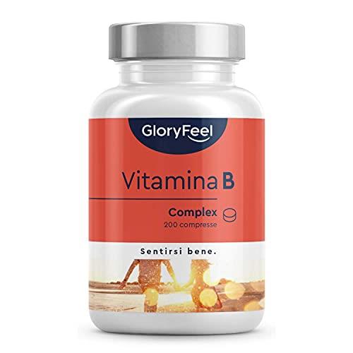 Vitamina B Complex, 200 Compresse, Tutte le Vitamine B, Vitamine B1 B2 B3 B5 B6 B7, Biotina, B9 Acido Folico, B12, Vit B Alto Dosaggio, Integratore Vitamine B contro Stanchezza & Stress Mentale