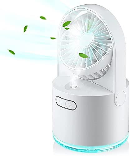Mini Ventilatore da Scrivania, USB Ventilatore con spray ,3 Velocità Ventilatori Potenti, 7 Luci colorate, Silenzioso Portatile Ventilatore USB per Case,Ufficio,Esterno (Bianca)
