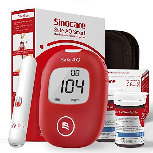 Sinocare Diabete test kit glucosio nel sangue, kit di monitoraggio dello zucchero con 50 strisce Codefree 50 lance Painfree dispositivo di lancio per i diabetici del UK-in mg/Dl(Safe-AQ Smart)