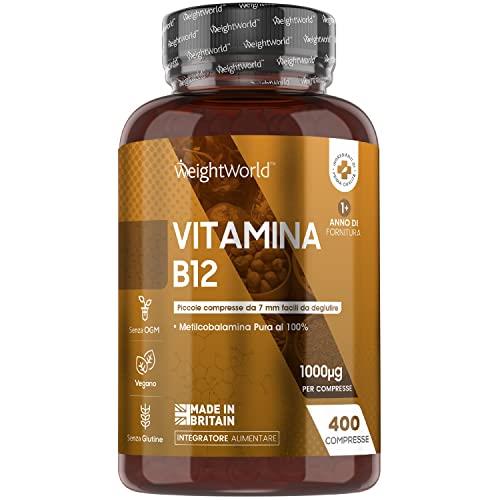 Vitamina B12 da 1000mcg - B12 Metilcobalamina ad Alto Dosaggio - 400 Compresse (+1 Anno di Scorta) - Contribuisce al Normale Metabolismo Energetico - Vitamina B12 Vegan - B12 Vitamina Senza Glutine