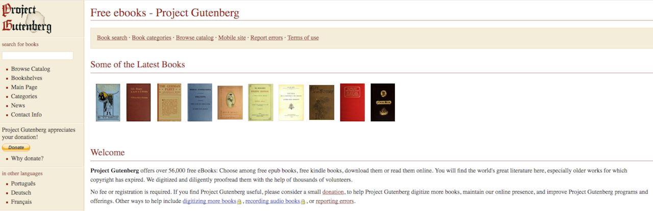 Home page di Porject Gutenberg