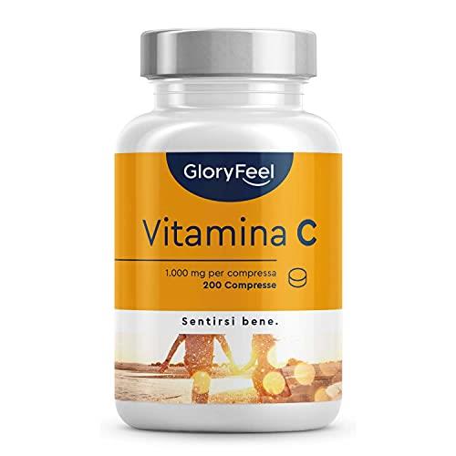 Vitamina C GloryFeel, Vitamina C 1000mg ad Alto Dosaggio, 200 Compresse Vegan (6 mesi), Vitamina C Pura Compresse, Integratore Difese Immunitarie, Vitamin C Concentrata Acido Ascorbico