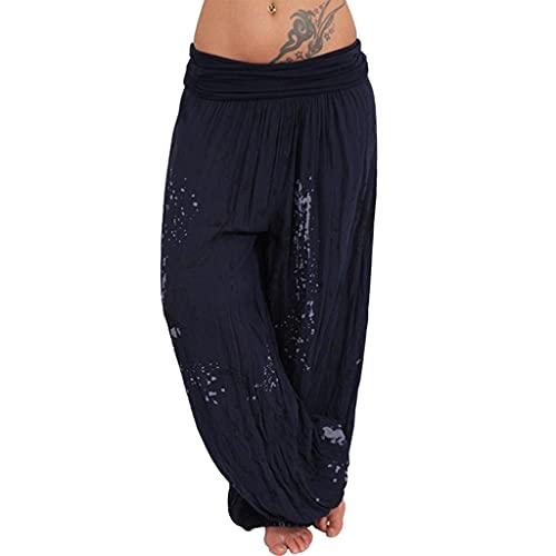 Ykghfd Pantaloni elasticizzati da donna Harem a vita smocked hippie pantaloni boho yoga bohemien larghi, yoga afghani genie indiano aladdin pantaloni yoga pantaloni sportivi, Marina Militare, XXXL