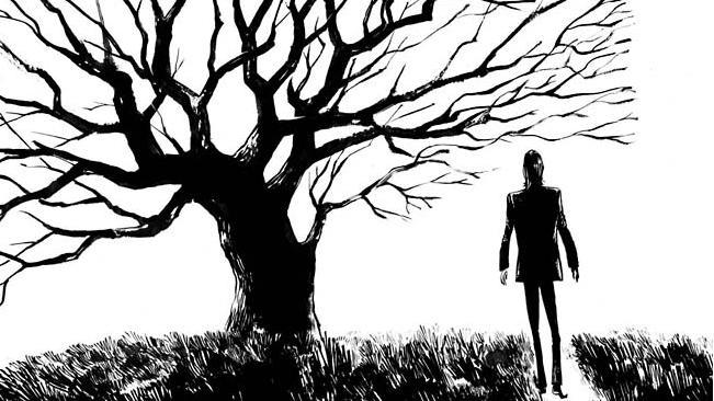 Cave di spalle in una tavola della graphic novel di Kleist