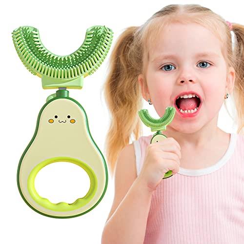 Runmeihe spazzolino denti bambini a forma di U, spazzolino bambini surround a 360° in silicone per uso alimentare per una pulizia dentale completa per di 2-6 anni (Verde)