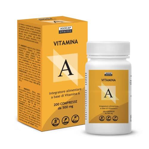 Vitamina A pura, 200 compresse ad alto dosaggio | 1200mcg per compressa di Vitamina A, 4000ui ad alta biodisponibilità | Agocap, Integratore Vitamina A, fatto in Italia