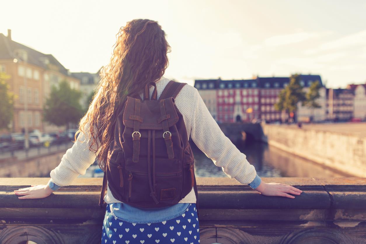 Una ragazza su un ponte osserva il paesaggio