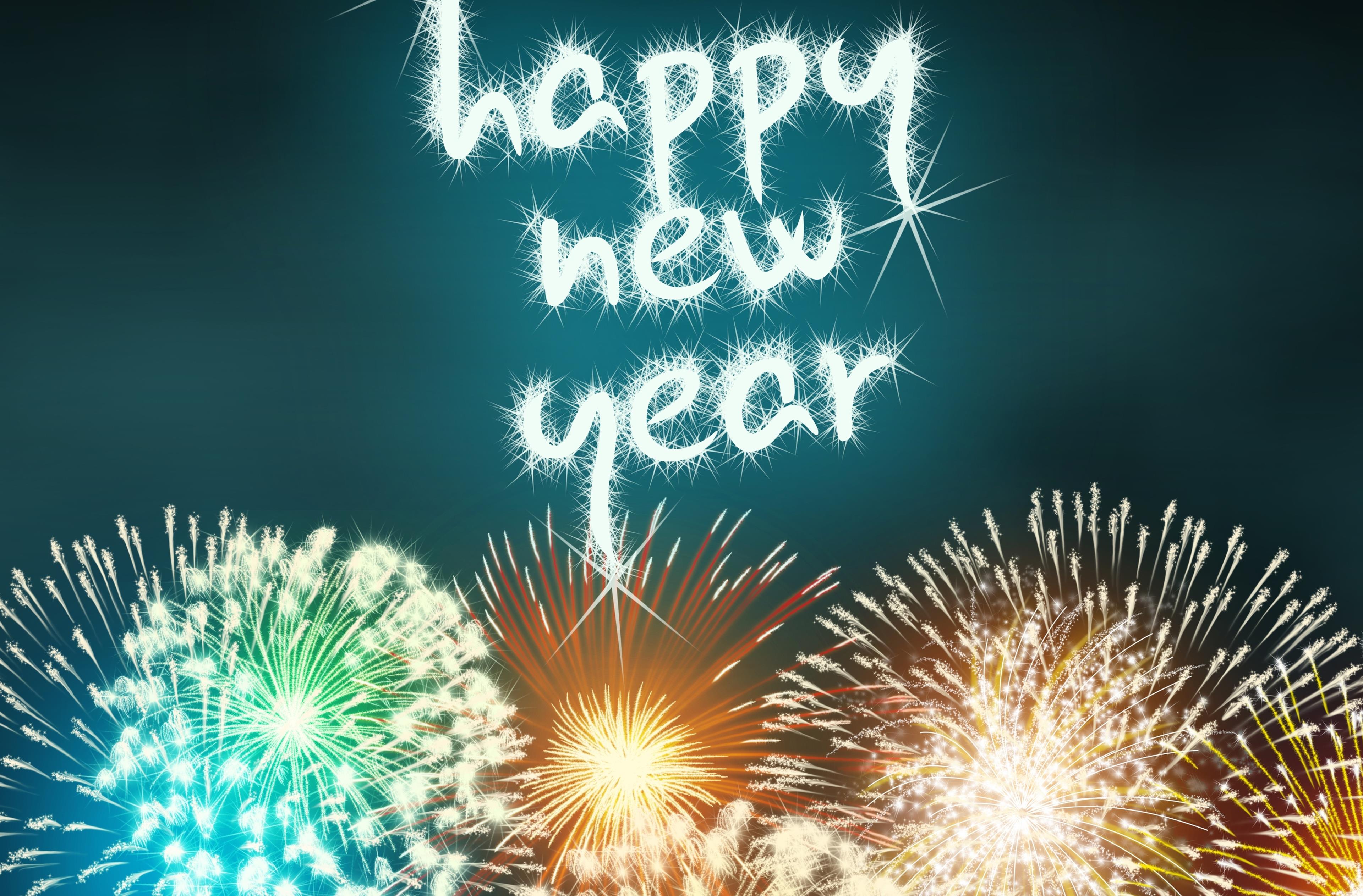Fuochi d'artificio con la scritta happy new year