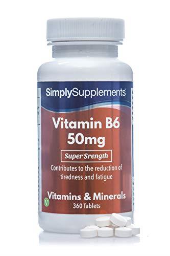 Vitamina B6 50mg - 360 compresse - Adatto ai vegani - 1 anno di trattamento - SimplySupplements