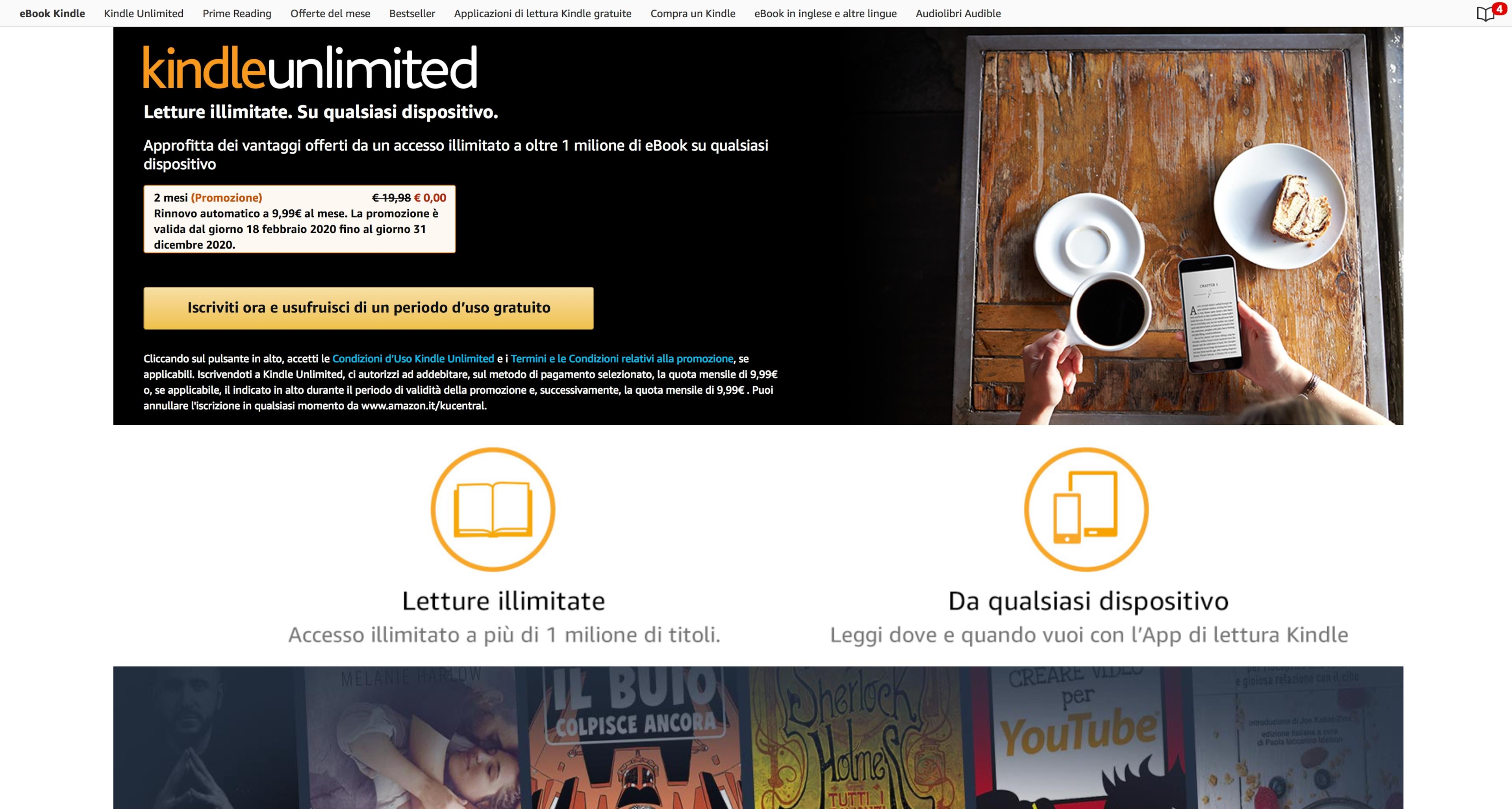 La homepage di Kindle Unlimited