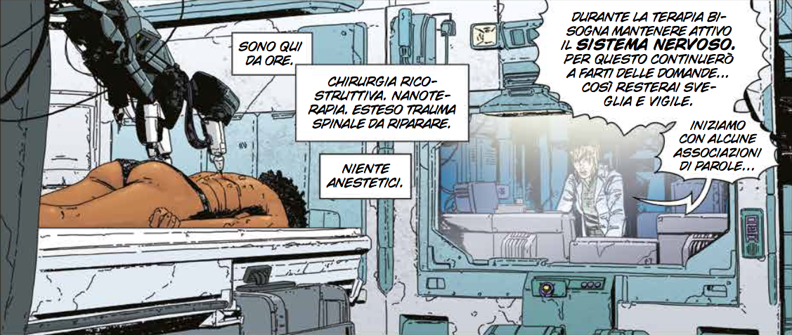 Tavola di Aliens: Defiance, con Zula che si sottopone alle cure