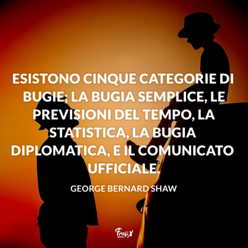Esistono cinque categorie di bugie; la bugia semplice, le previsioni del tempo, la statistica, la bugia diplomatica, e il comunicato ufficiale. 