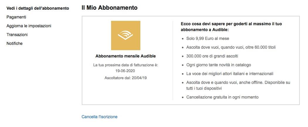 Audible: i dettagli dell'abbonamento