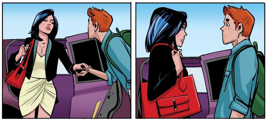 Veronica scende dall'auto, salutata da Archie