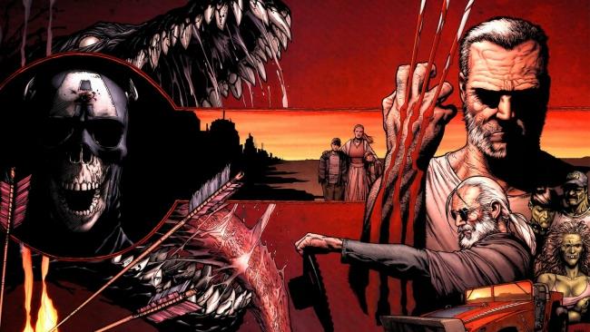 La copertina estesa di Vecchio Logan mostra tutti i protagonisti dell'opera