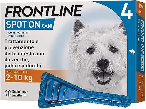 Frontline Spot On, 4 Pipette, Cane Taglia S (2 - 10 Kg), Antiparassitario per Cani e Cuccioli di Lunga Durata, Protegge da Zecche, Pulci e Pidocchi, Antipulci In Confezione da 4 Pipette