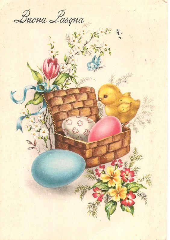 Un pulcino con le uova pasquali - Immagini per auguri di Buona Pasqua