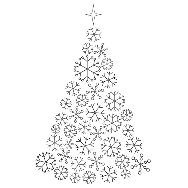 Albero di Natale dal design semplice formato da fiocchi di neve