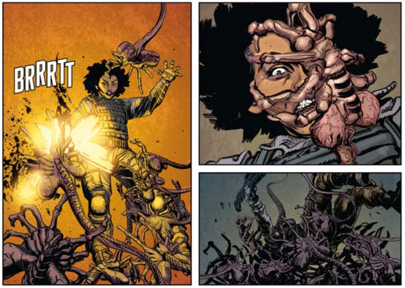 tavola di Aliens 6 con Zula aggredita dai Facehugger